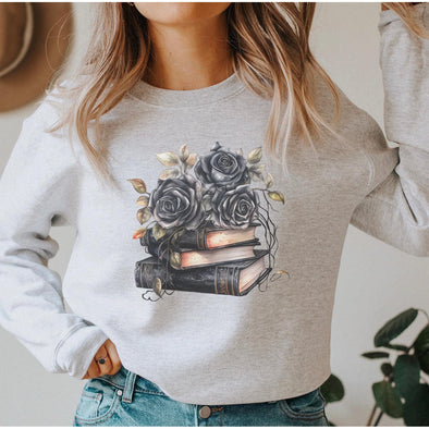 Spooky Book Stack Crewneck Sweatshirt-Painted Lavender