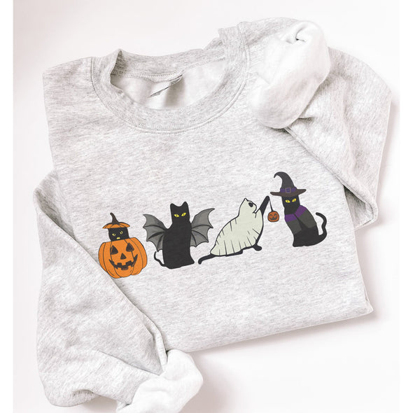 Spooky Cats Crewneck Sweatshirt-Painted Lavender