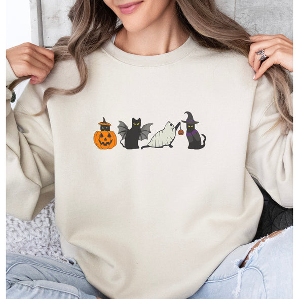 Spooky Cats Crewneck Sweatshirt-Painted Lavender