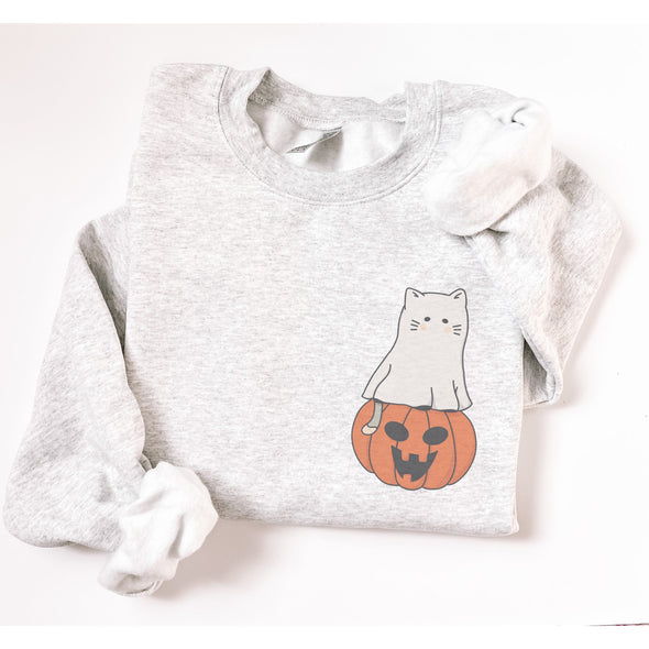 Pumpkin Cat Crewneck Sweatshirt-Painted Lavender