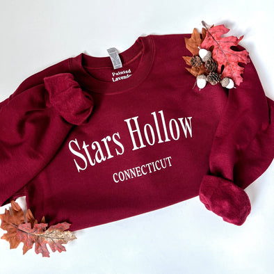 Stars Hollow Crewneck Sweatshirt-S-Garnet-Painted Lavender