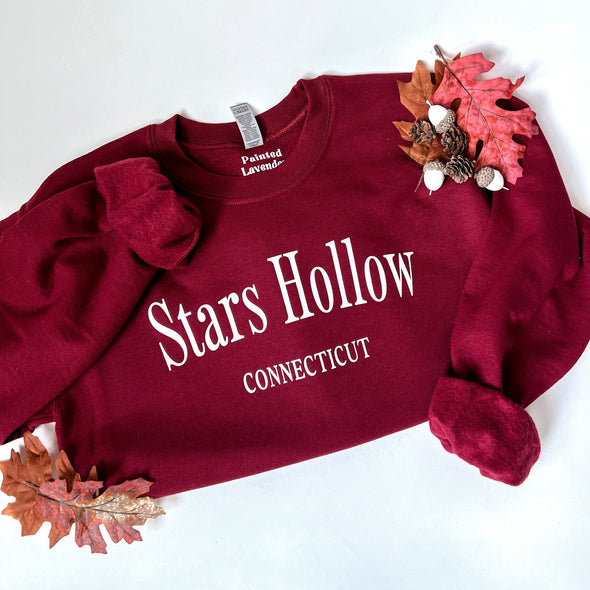 Stars Hollow Crewneck Sweatshirt-S-Garnet-Painted Lavender