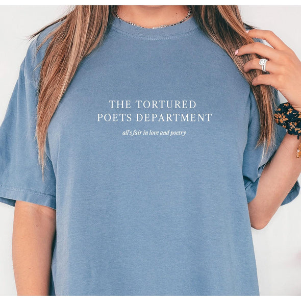 The Tortured Poets Department Minimal Tee, White Print--Painted Lavender