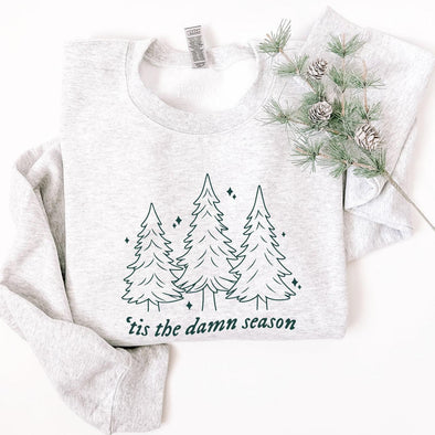 Tis the Damn Season Crewneck, Evergreen Print-Painted Lavender