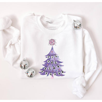 Tis The Damn Season Purple Tree Crewneck Sweatshirt--Painted Lavender