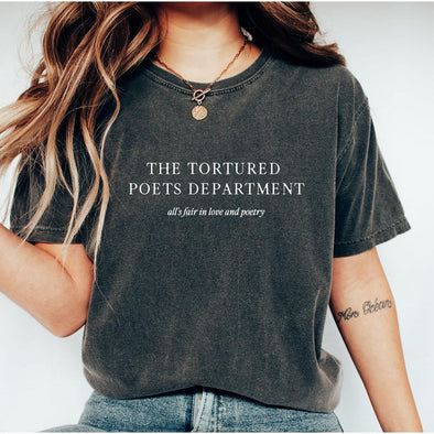 The Tortured Poets Department Minimal Tee, White Print--Painted Lavender