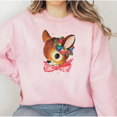 Vintage Baby Reindeer Crewneck Sweatshirt--Painted Lavender