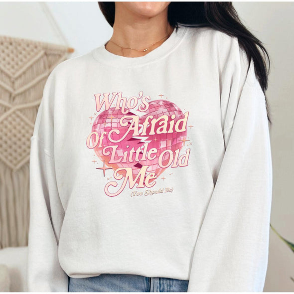 Who's Afraid Of Little Old Me Crewneck Sweatshirt-Painted Lavender