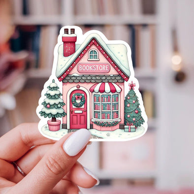 Winter Holiday Pink Bookstore Store Sticker-Stickers-Painted Lavender