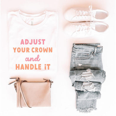 Adjust Your Crown and Handle It Tee, Pink Print-Painted Lavender