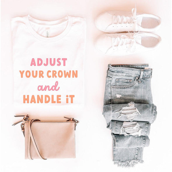 Adjust Your Crown and Handle It Tee, Pink Print--Painted Lavender