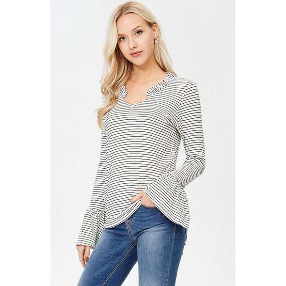 Avery Bell Sleeve Stripe Top--Painted Lavender