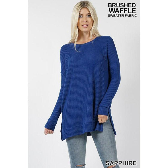 Brushed Waffle Tunic Sweater, Sapphire--Painted Lavender