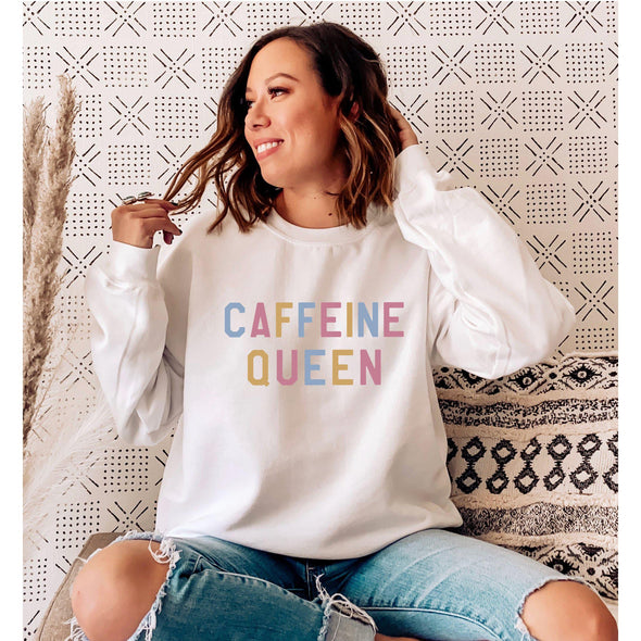 Caffeine Queen Sweatshirt, Pastel Print-Sweatshirt-Painted Lavender