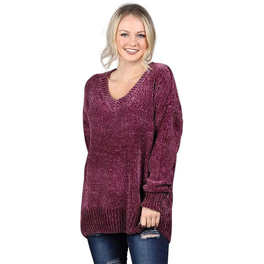 Purple Chenille Sweater Sale Chenille V-Neck Sweater, Plum