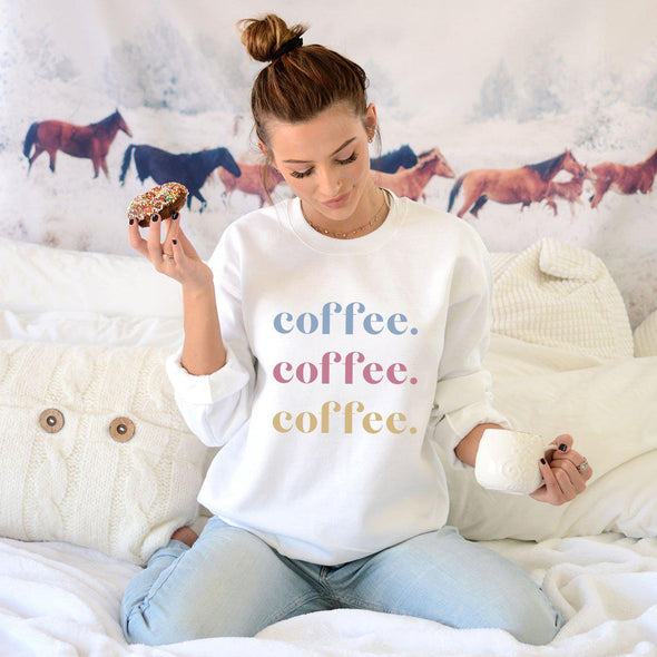 Coffee Coffee Coffee Sweatshirt, Pastel Print--Painted Lavender