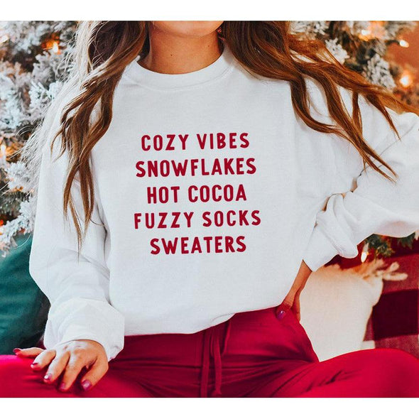 Cozy Vibes Sweatshirt, Red Print--Painted Lavender
