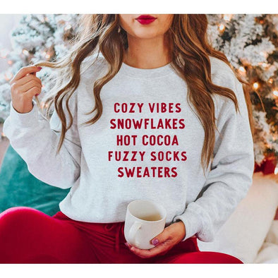 Cozy Vibes Sweatshirt, Red Print--Painted Lavender