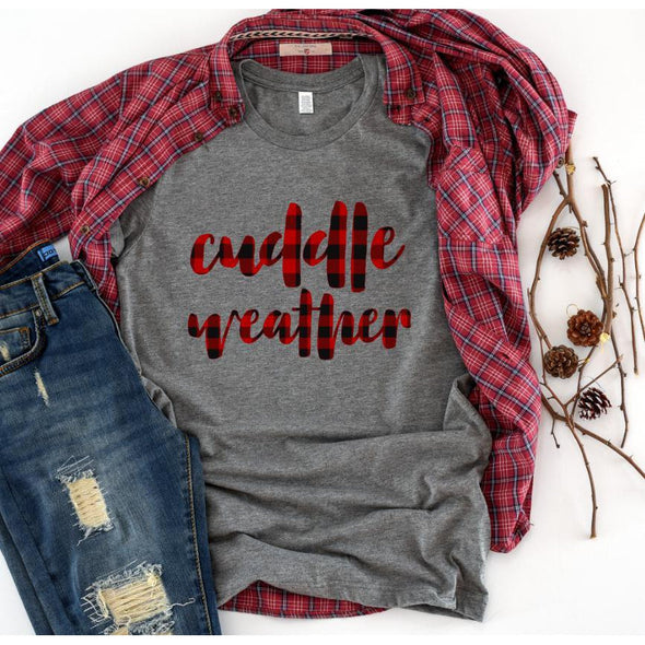 Cuddle Weather Crew Neck Tee, Buffalo Plaid--Painted Lavender