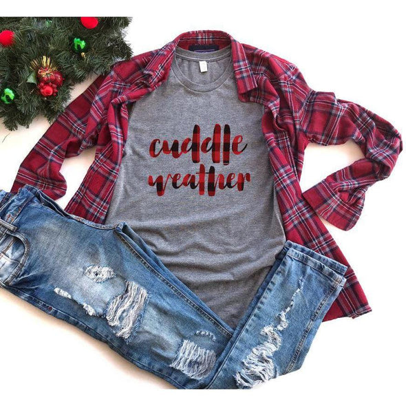 Cuddle Weather Crew Neck Tee, Buffalo Plaid--Painted Lavender