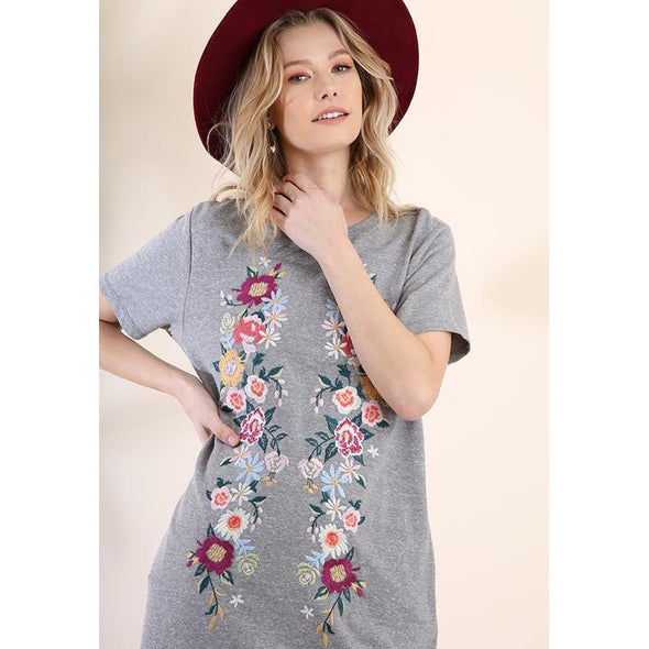 Embroidered Tshirt Dress--Painted Lavender