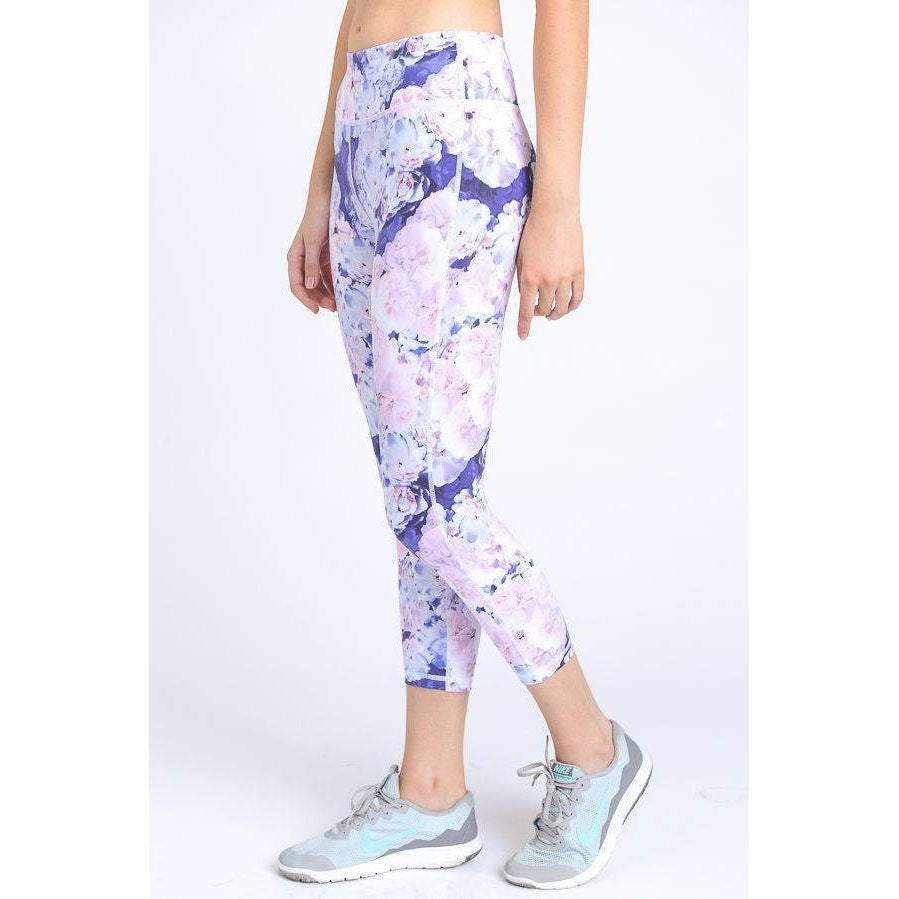 Fantasy Floral Athletic Capri Leggings Painted Lavender