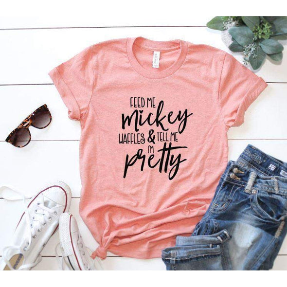 Feed Me Mickey Waffles and Tell Me I'm Pretty Crew Neck Tee, Pastel--Painted Lavender