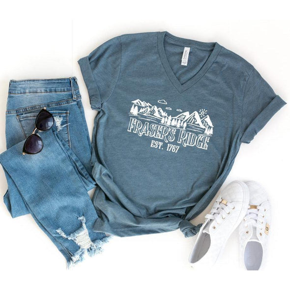 Fraser's Ridge Outlander Vneck Tee--Painted Lavender