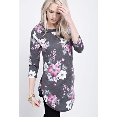 Grace Floral Top in Charcoal Grey-Painted Lavender