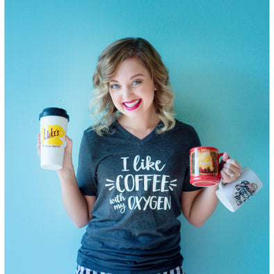 I Like Coffee With My Oxygen Gilmore Girls Vneck Tee--Painted Lavender