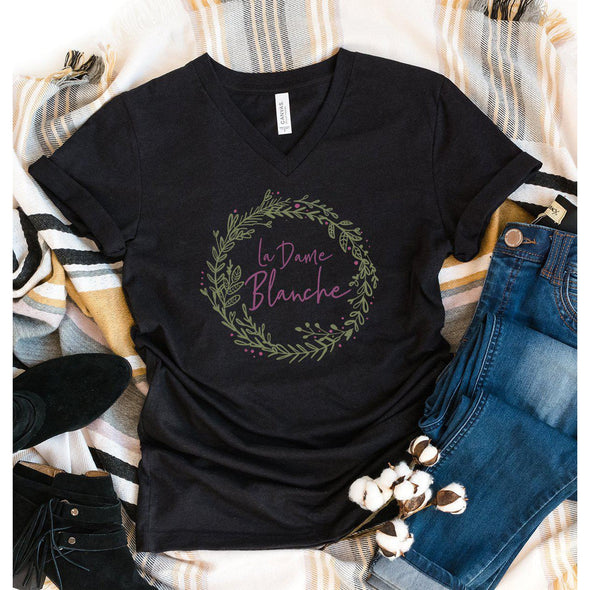 La Dame Blanche Vneck Tee, Sage Print--Painted Lavender