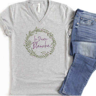 La Dame Blanche Vneck Tee, Sage Print--Painted Lavender