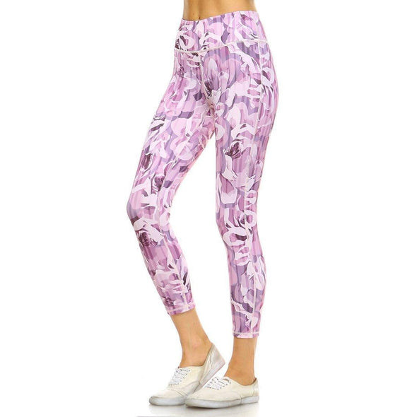 Lilac Floral Capri Leggings-bottoms-Painted Lavender