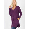 Long Sleeve V-Neck Brushed Melange Sweater, Plum-Painted Lavender