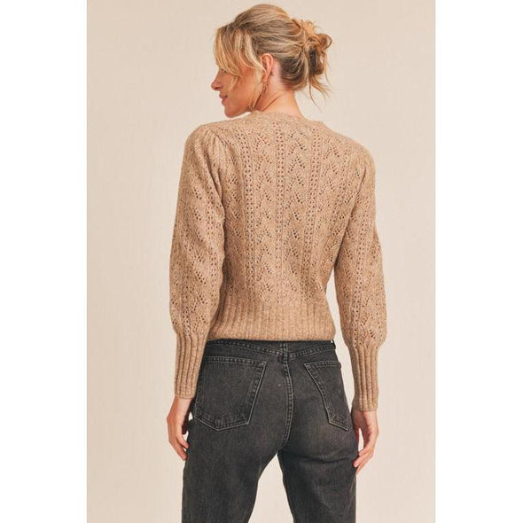 Mocha Pointelle Knit Cardigan-Painted Lavender