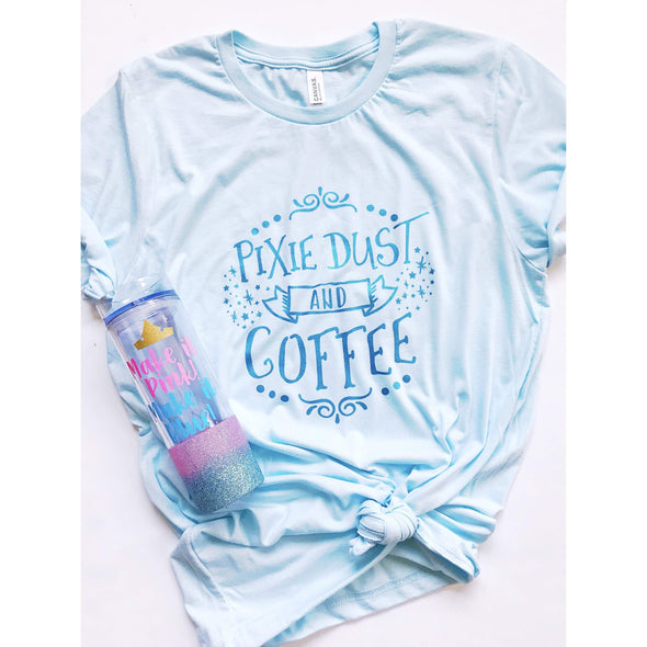 Pixie Dust and Coffee Crew Neck Tee, Metallic Blue--Painted Lavender