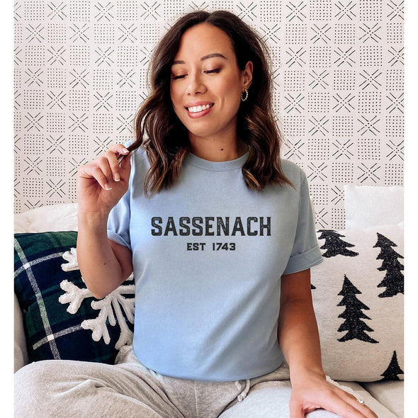 Sassenach Est 1743 Outlander Tee - Black Print-Painted Lavender