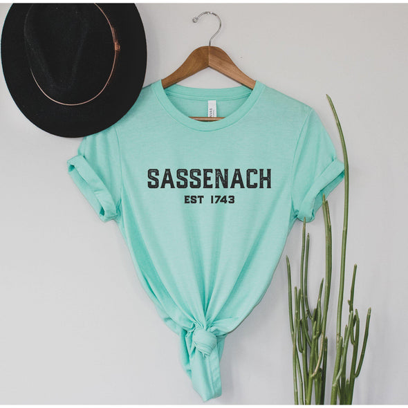 Sassenach Est 1743 Outlander Tee - Black Print-Painted Lavender