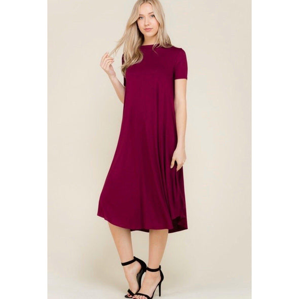 Skylar Trapeze Midi Dress - Burgundy--Painted Lavender