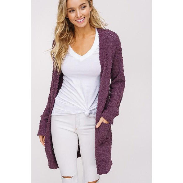 Soft Bliss Popcorn Cardigan - Plum-Cardigan-Painted Lavender