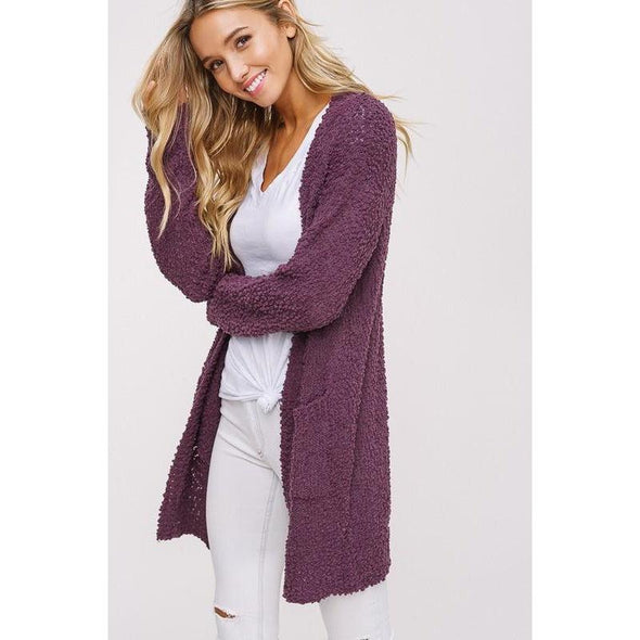 Soft Bliss Popcorn Cardigan - Plum-Cardigan-Painted Lavender