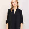 The Caroline Roll Tab Tunic Blouse, Black--Painted Lavender