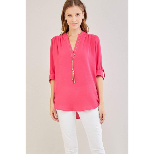 The Caroline Roll Tab Tunic Blouse, Fuchsia-Painted Lavender