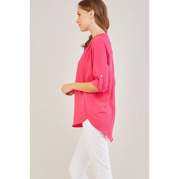 The Caroline Roll Tab Tunic Blouse, Fuchsia-Painted Lavender