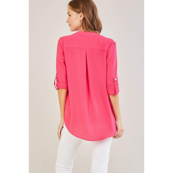 The Caroline Roll Tab Tunic Blouse, Fuchsia-Painted Lavender