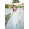 The Caroline Roll Tab Tunic Blouse, Ivory--Painted Lavender