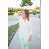 The Caroline Roll Tab Tunic Blouse, Ivory--Painted Lavender