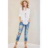The Caroline Roll Tab Tunic Blouse, Ivory--Painted Lavender
