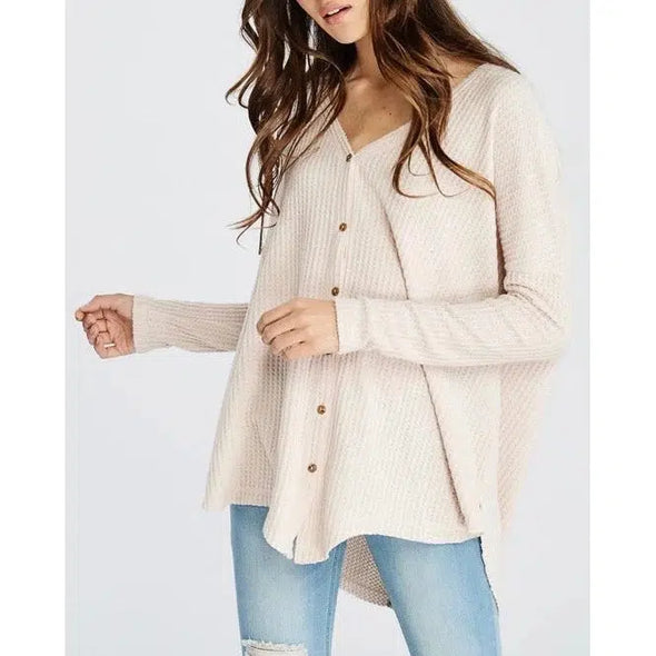 Waffle Knit Button Up Top-Painted Lavender