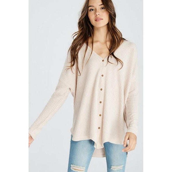 Waffle Knit Button Up Top-Painted Lavender